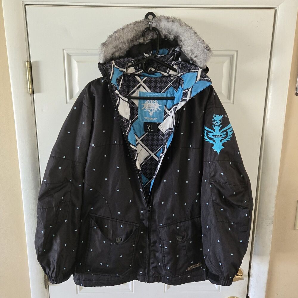 Y2K Fly Racing Womens XL Hooded Racewear Riding Jacket Blue Black Lightweight